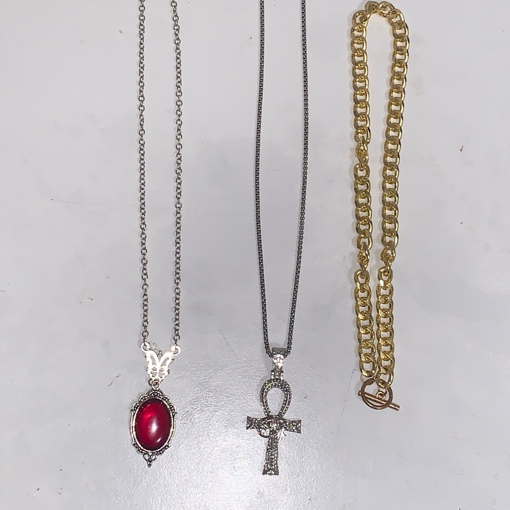 Elegant Silver and Gold Necklaces with Red Pendant